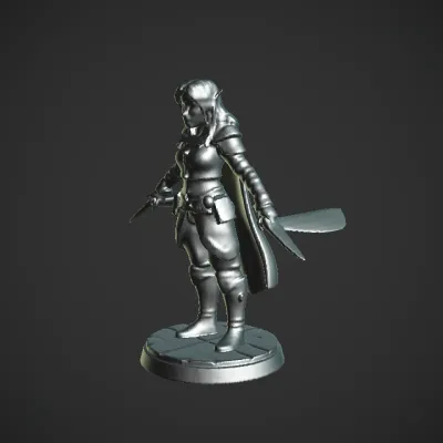 fantasy elf warrior with daggers. complex geometry, sharp edges, character.