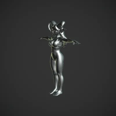 female demon character with horns in bikini. complex geometry, smooth edges, character, symmetric geometry.