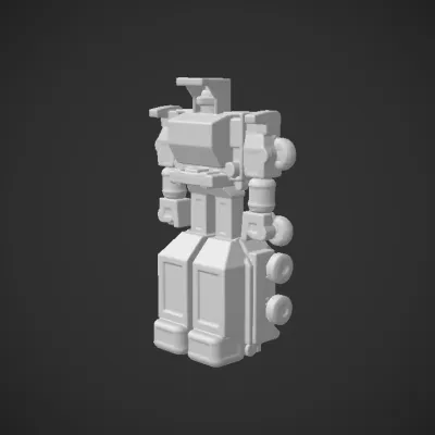 toy robot in blue and red. sharp edges, complex geometry, game-ready, character, symmetric geometry.