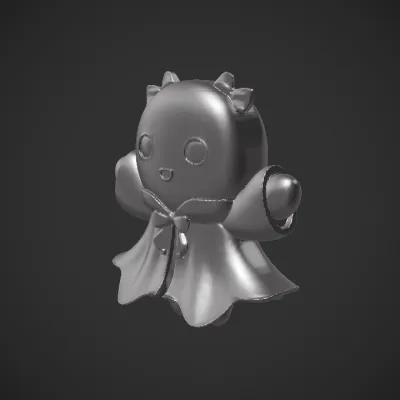 Cute ghost character with black cape. smooth edges, simple geometry, character, symmetric geometry.