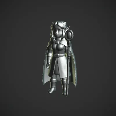 Fantasy wizard character with staff. complex geometry, character.