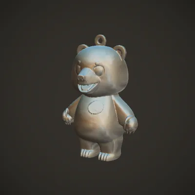 Cartoon black bear with yellow scarf side view. smooth edges, simple geometry, character.