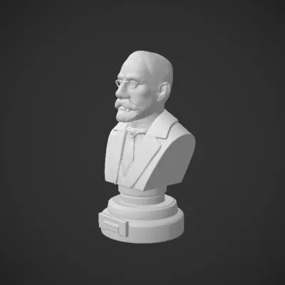 Bust statue of a man in suit. smooth edges, simple geometry, character, symmetric geometry.