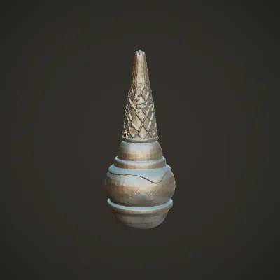 Ice cream cone-shaped nail polish bottle. smooth edges, complex geometry, symmetric geometry.