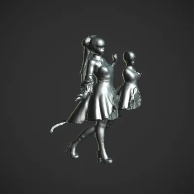 Anime-style female figurine in white dress. smooth edges, complex geometry, character.