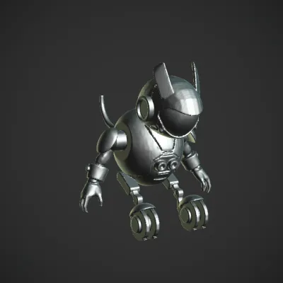 Small futuristic robot with cat-like ears. smooth edges, complex geometry, game-ready, character, symmetric geometry.