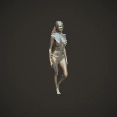 Woman in white bikini, rear view. smooth edges, complex geometry, character.