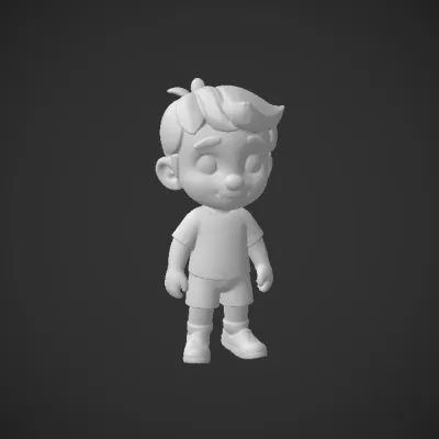 Cartoon boy in blue shirt and shorts. smooth edges, simple geometry, game-ready, character, symmetric geometry.