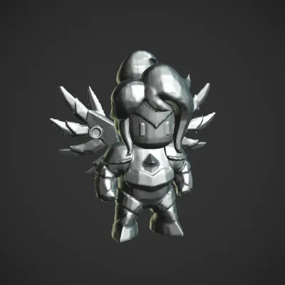 Cartoon armored character with blue ponytail. complex geometry, game-ready, character.