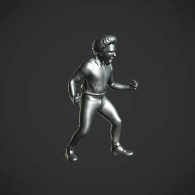 Man standing with back facing camera. complex geometry, smooth edges, character.