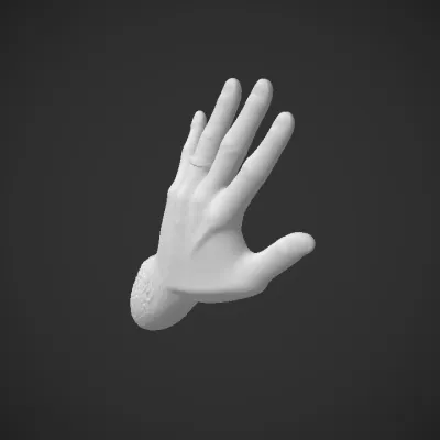 A human hand wearing a gold ring. smooth edges, complex geometry, character.