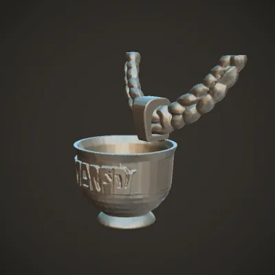 Gold jeweled gravy cup pendant. sharp edges, complex geometry, game-ready.