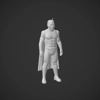 superhero in blue suit and red cape. simple geometry, game-ready, character, symmetric geometry.