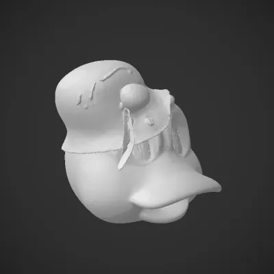 Duck cartoon head with red cap. smooth edges, complex geometry, character.