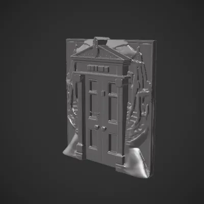 ornate wooden door with intricate carvings. complex geometry, sharp edges.