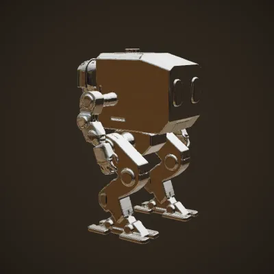 yellow industrial-style robot with boxy head and limbs. sharp edges, complex geometry, game-ready, character, symmetric geometry.