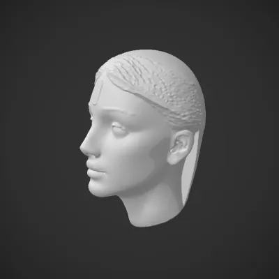 ancient statue head with detailed hair texture. smooth edges, complex geometry, character, symmetric geometry.