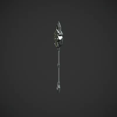 Ornate fantasy staff with red and gold design. sharp edges, complex geometry, game-ready, symmetric geometry.
