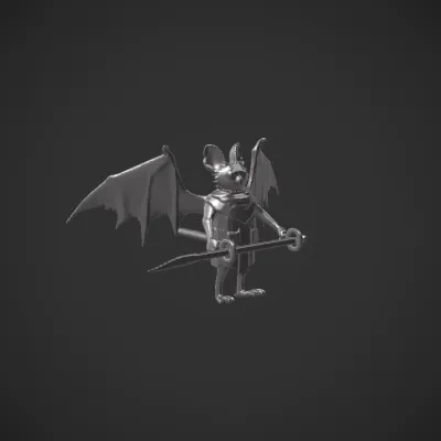 Bat-like humanoid warrior holding sword. sharp edges, complex geometry, character.