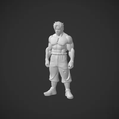 Muscular male figure in loose pants. sharp edges, complex geometry, character.
