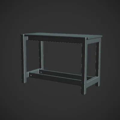 simple rectangular metal table. sharp edges, simple geometry, symmetric geometry.