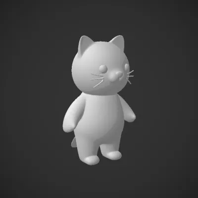 pink cartoon cat figurine. smooth edges, simple geometry, game-ready, character, symmetric geometry.