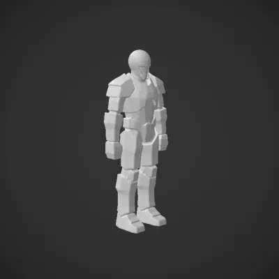 Armored futuristic soldier standing upright. sharp edges, complex geometry, game-ready, character, symmetric geometry.
