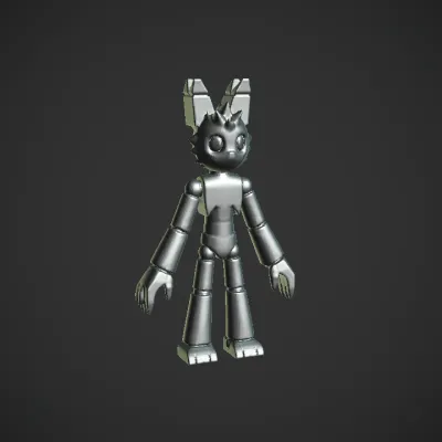 Stylized humanoid robot with animal ears. sharp edges, simple geometry, character, symmetric geometry.