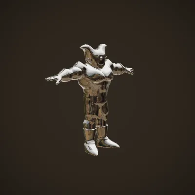 Muscular cartoon villain character with red and black outfit. simple geometry, game-ready, character, symmetric geometry.