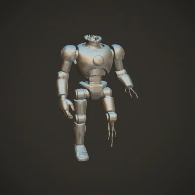 rusty humanoid robot with missing head. complex geometry, sharp edges, character.