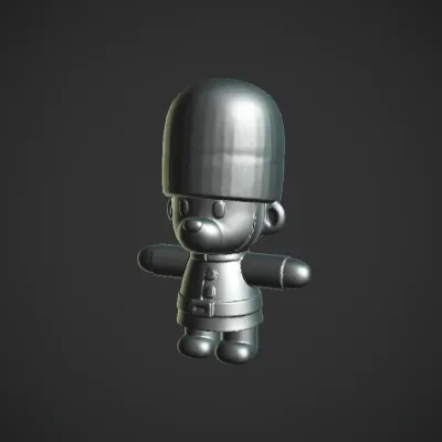 cartoon bear dressed as royal guard. smooth edges, simple geometry, game-ready, character, symmetric geometry.