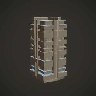 Modern multi-story office building with greenery. sharp edges, complex geometry, symmetric geometry.