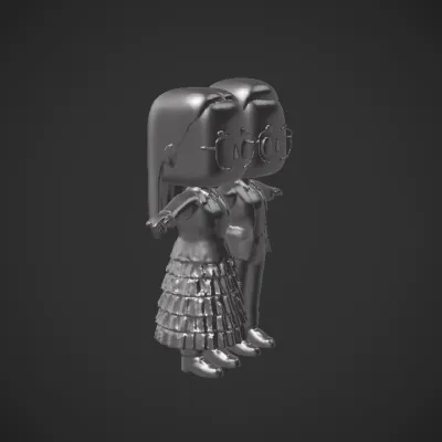 two stylized human figurines in formal attire. smooth edges, simple geometry, character.
