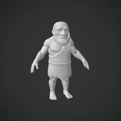cartoon prehistoric man with animal skin clothing. smooth edges, complex geometry, game-ready, character, symmetric geometry.