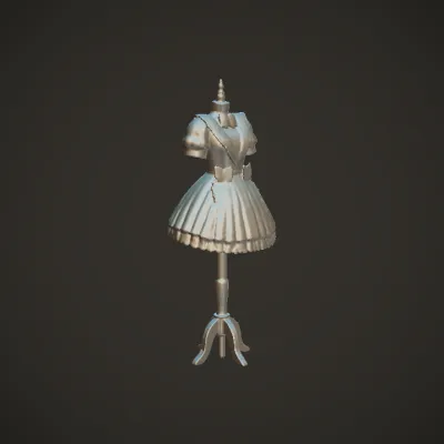 Maid dress on a mannequin stand. smooth edges, complex geometry, symmetric geometry.