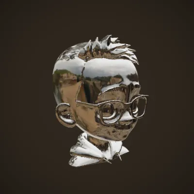 Cartoon boy with brown hair and glasses. smooth edges, simple geometry, game-ready, character, symmetric geometry.
