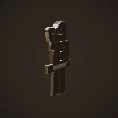 pixelated gingerbread man character. sharp edges, simple geometry, game-ready, character, symmetric geometry.