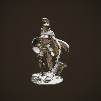 Armored warrior woman statue with sword and helmet. sharp edges, complex geometry, game-ready, character.