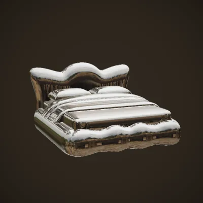 Modern upholstered bed with pillows. smooth edges, simple geometry, symmetric geometry.