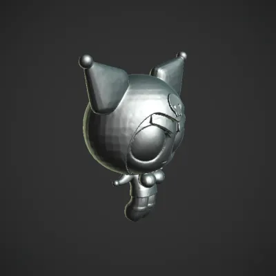 Cartoon girl in black costume with green eyes. smooth edges, simple geometry, game-ready, character, symmetric geometry.