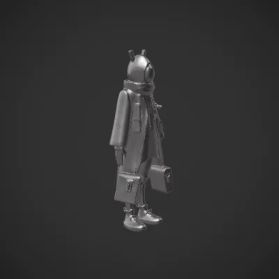 Futuristic humanoid astronaut with bags. smooth edges, complex geometry, game-ready, character, symmetric geometry.