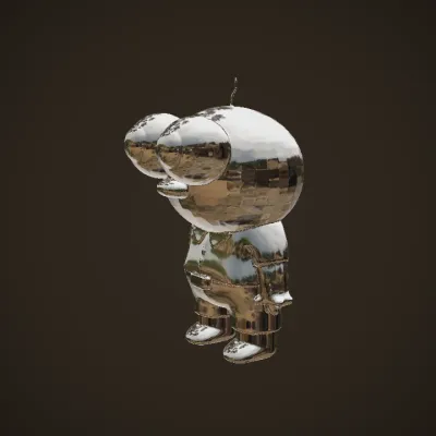 Pink cartoon character with big eyes. simple geometry, character.