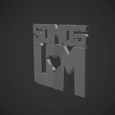 Blocky 'SOMOS UM' typography with heart shape. sharp edges, simple geometry.