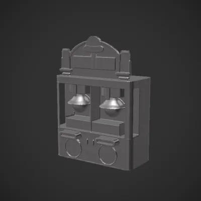 Arcade coin-dropping game machine. sharp edges, complex geometry, game-ready, symmetric geometry.