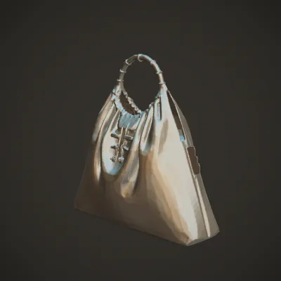 Embroidered handbag with bamboo handle. smooth edges, complex geometry, symmetric geometry.