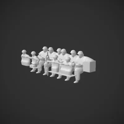 Group of workers eating lunch on a beam. complex geometry, character.