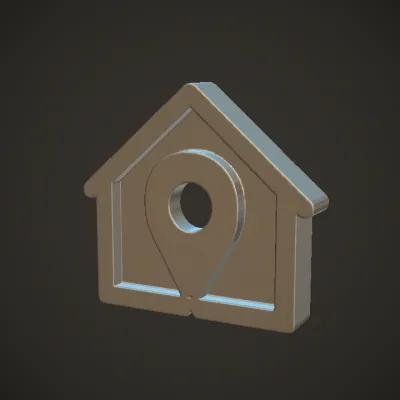 House icon with location pin. sharp edges, simple geometry, symmetric geometry.