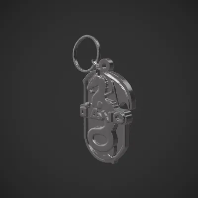Dragon keychain with the name 'FRANCIS'. sharp edges, complex geometry, game-ready, character.