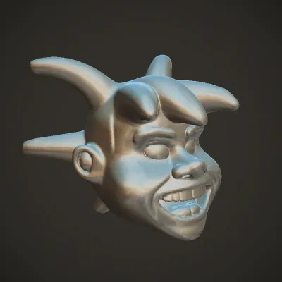 Person wearing a colorful horned helmet. complex geometry, smooth edges, character.