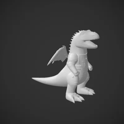 Armored dinosaur with dragon wings. complex geometry, sharp edges, character, symmetric geometry.